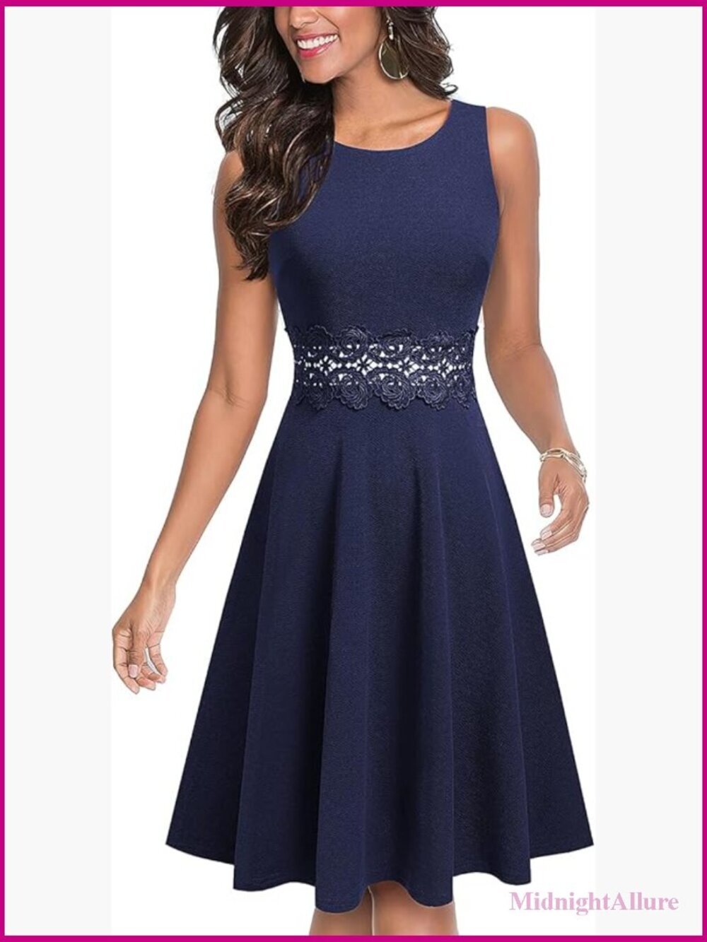 Women's Sleeveless A-Line Cocktail Dress with Embroidery, Knee-Length